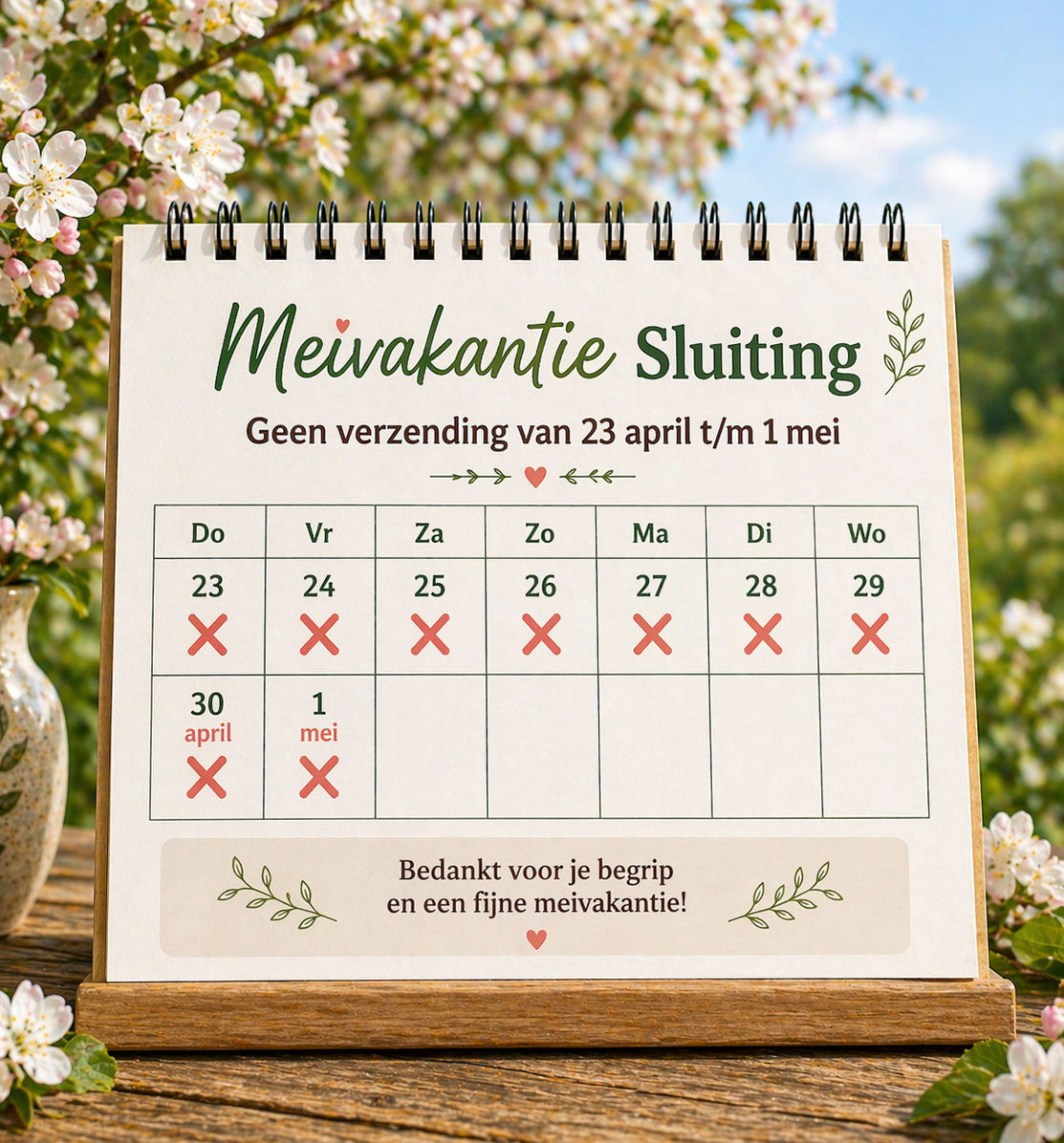 Meivakantie sluiting